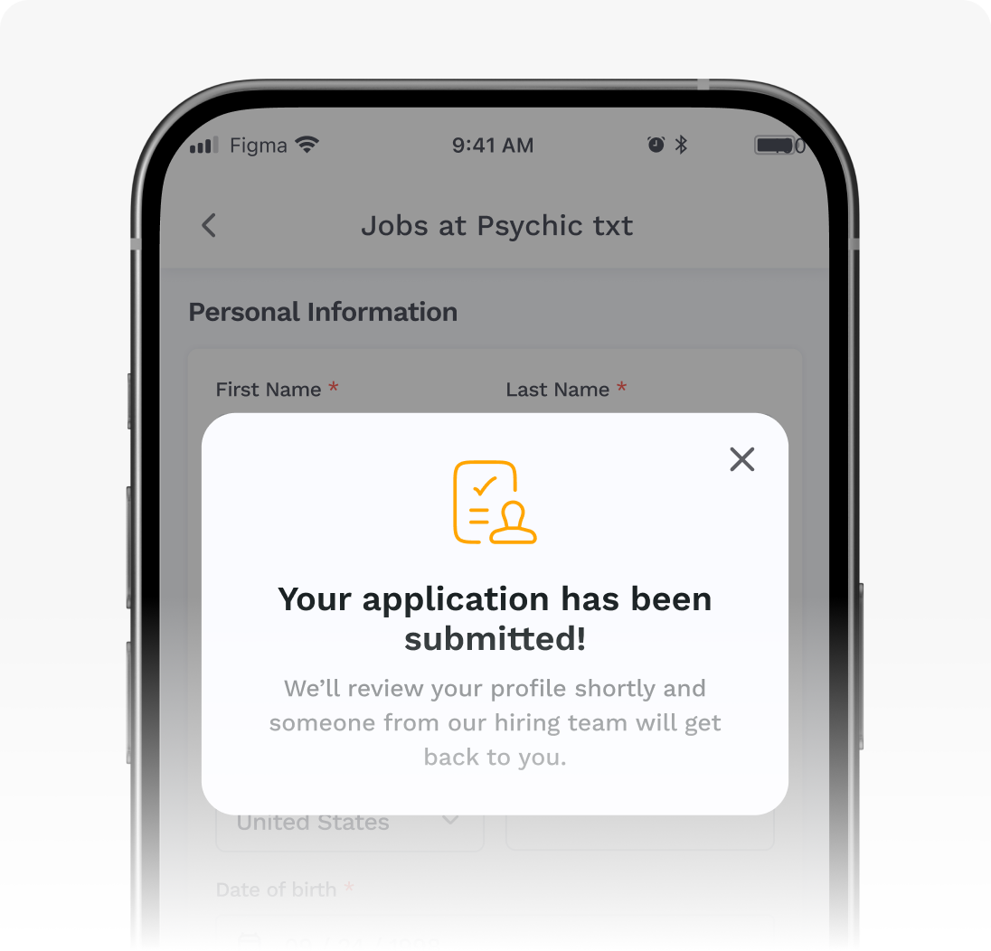 Phone showing Jobs at Psychic Txt application screen